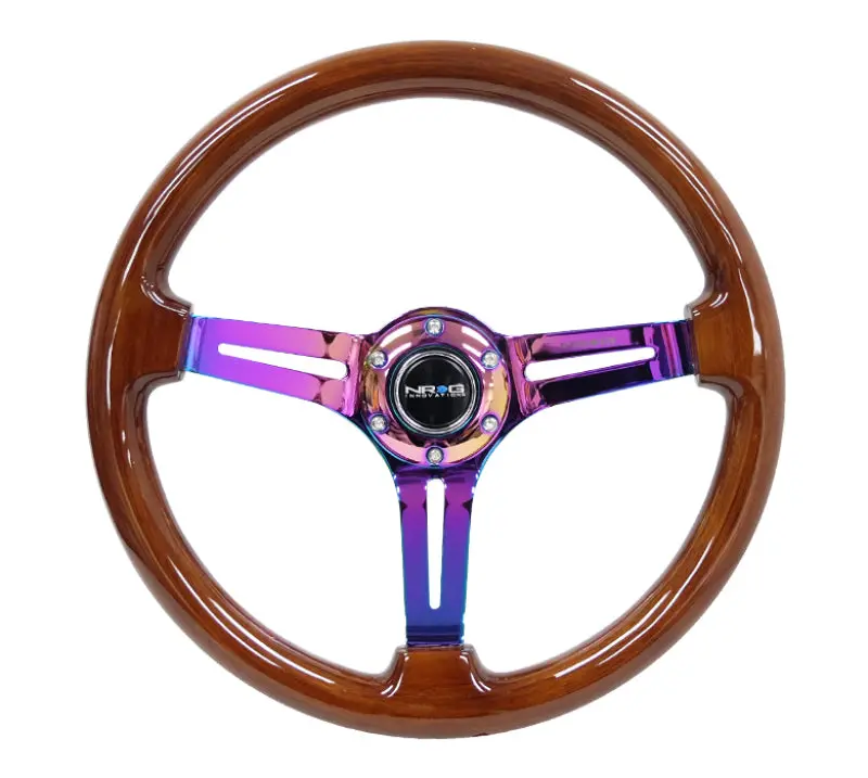 Nrg Reinforced Steering Wheel Brown Wood With Black Matte Spoke Neochrome Center Mark 1