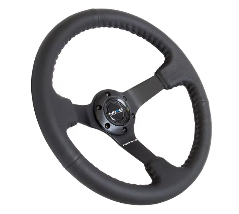 Nrg Steering Wheel Reinforced 350Mm 3In. Deep Black Leather With Black Basketball Stitch (Odi Bakchis Edition) 1