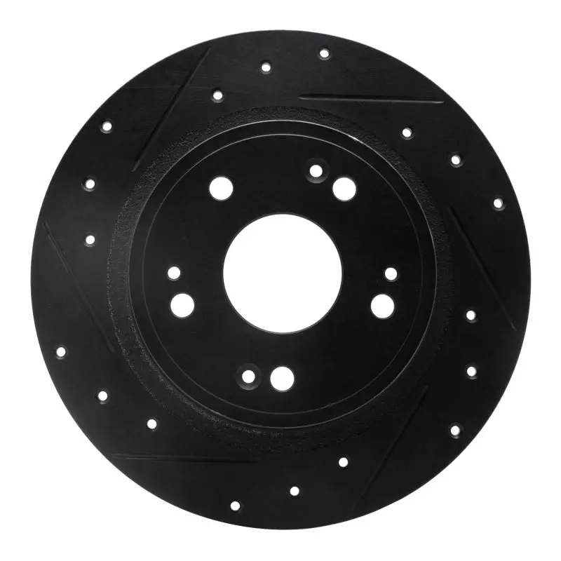 R1 05-17 Honda Accord Rear Left Drilled And Slotted Black Brake Rotor 1