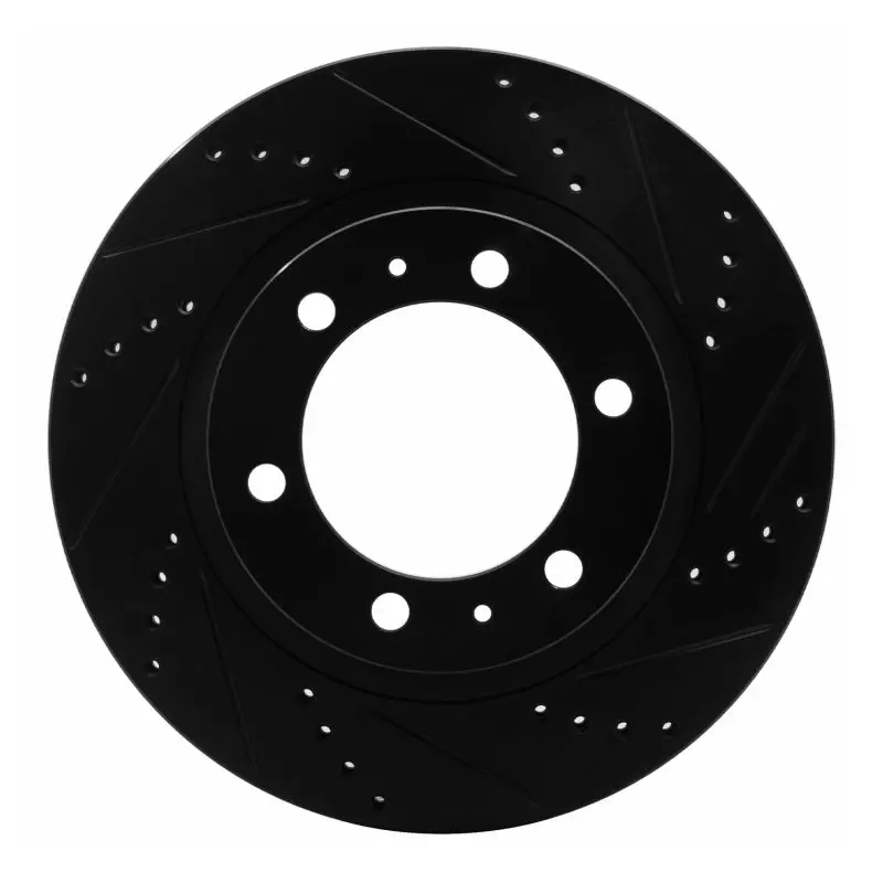 R1 05-23 Toyota Tacoma Front Right Drilled And Slotted Black Brake Rotor 1