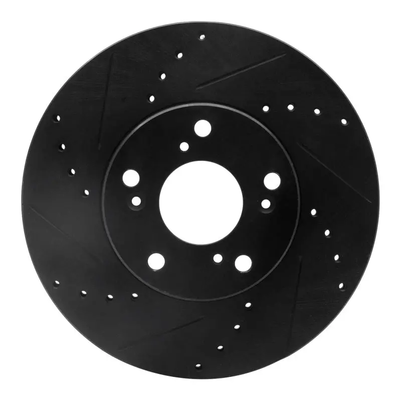 R1 06-15 Honda Civic Front Left Drilled And Slotted Black Brake Rotor 1