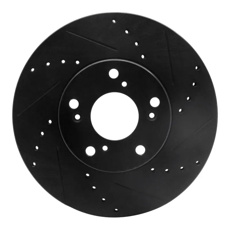 R1 06-15 Honda Civic Front Right Drilled And Slotted Black Brake Rotor 1
