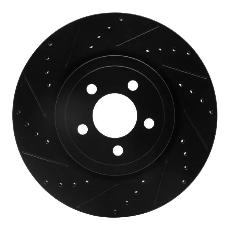 R1 09-23 Dodge Challenger Front Left Drilled And Slotted Black Brake Rotor 1