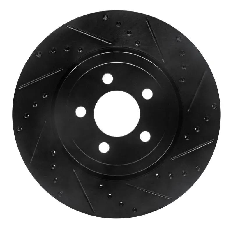 R1 09-23 Dodge Challenger Front Right Drilled And Slotted Black Brake Rotor 1