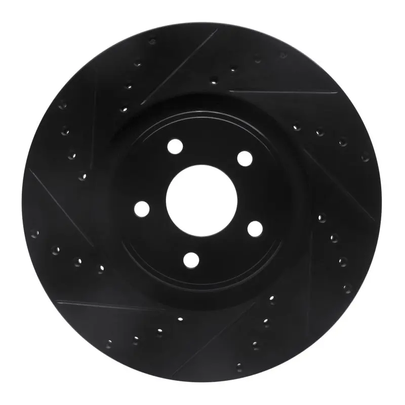 R1 14-18 Ford Focus St Front Left Drilled And Slotted Black Brake Rotor 1