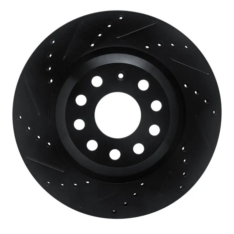 R1 15-25 Volkswagen Gti Rear Left Drilled And Slotted Black Brake Rotor 1