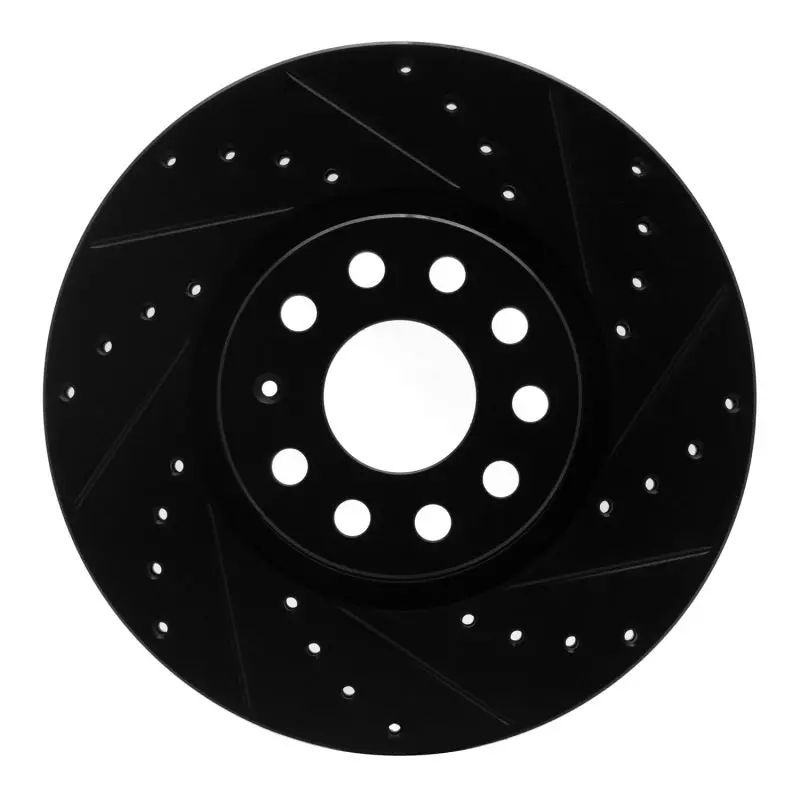 R1 2005-2025 Audi A3 Quattro Front Right Drilled And Slotted Black Brake Rotor 1