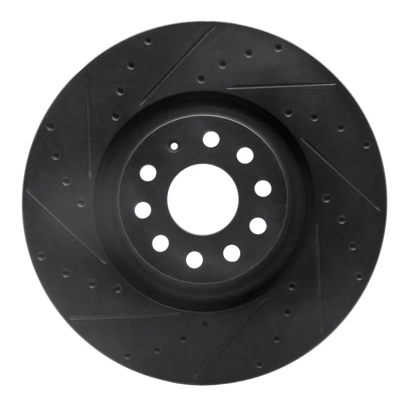 R1 2022+ Volkswagen Gti Mk 8 Front Left Drilled And Slotted Black Brake Rotor 1