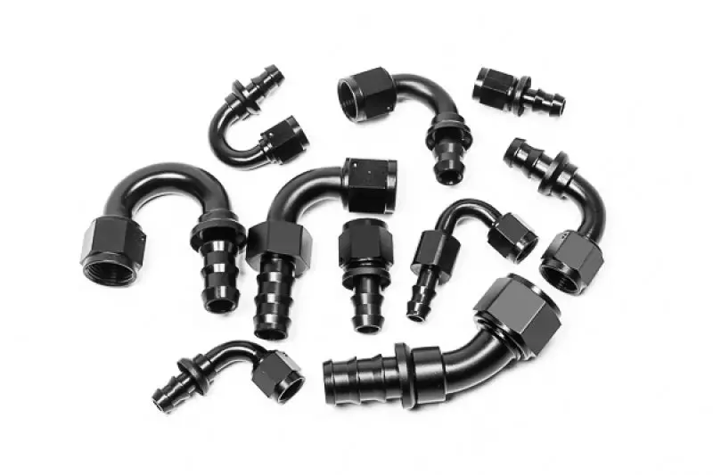 Radium Engineering 10An 90Deg Pushlok Hose End Black Anodized Aluminum 1