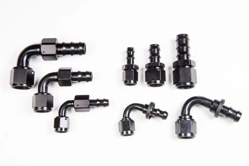 Radium Engineering 6An 120Deg Pushlok Hose End - Black Anodized Aluminum 1
