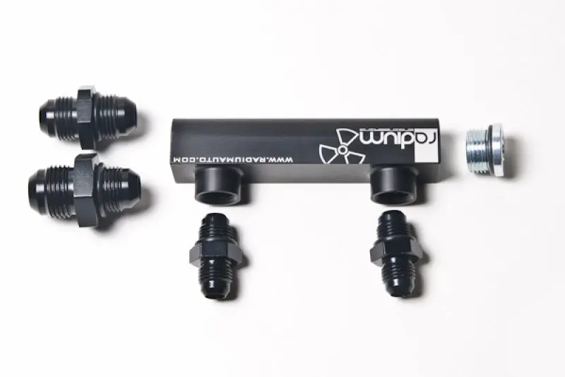 Radium Engineering Universal 4-Port Manifold Black With Logo 1
