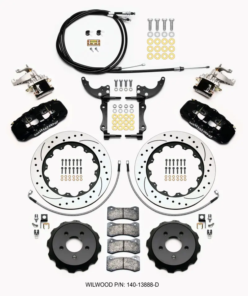 Wilwood Aero4 / Mc4 Rear Kit 14.00 Drilled 2015-Up Mustang With Lines And Cables 1