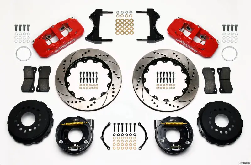 Wilwood Aero4 Rear Brake Kit 14.00In Red For 2005-2014 Ford Mustang 1
