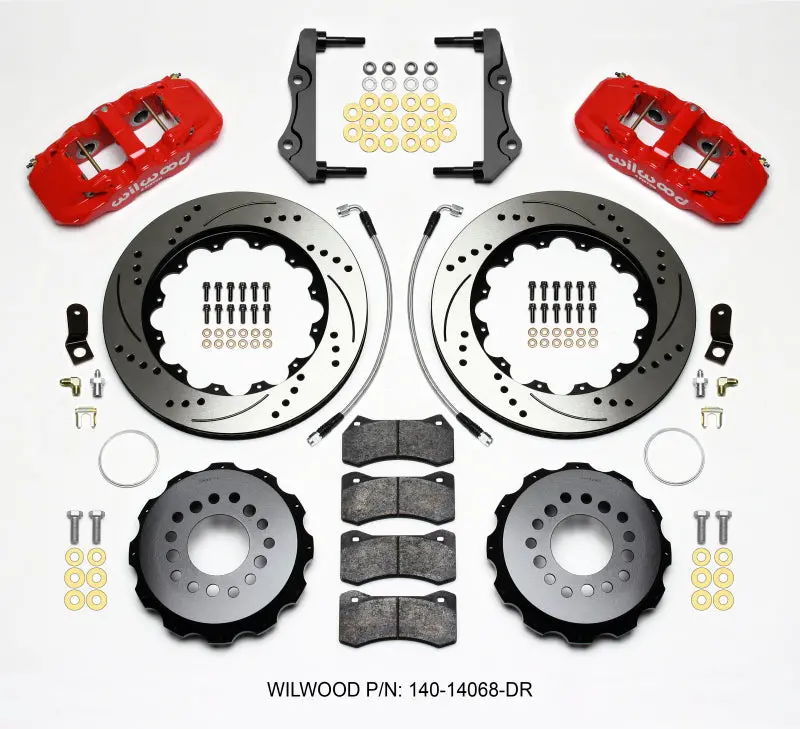 Wilwood Aero4 Rear Brake Kit 14.25In Drilled Red 2014-Up Challenger W/Lines 1