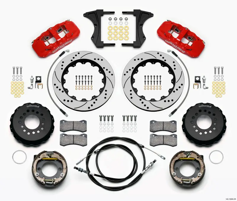 Wilwood Aero4 Rear Kit – 14.00 Drilled Red For 2005–2014 Mustang With Bmr Suspension With Lines 1