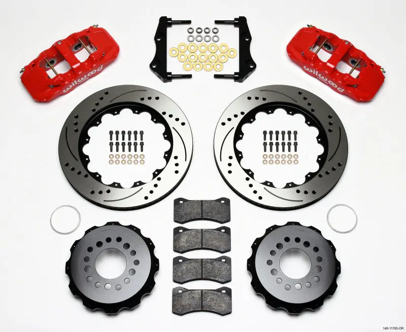 Wilwood Aero4 Rear Kit 14.25In Drilled Red For 2006-10 Magnum Challenger Charger 300C 1