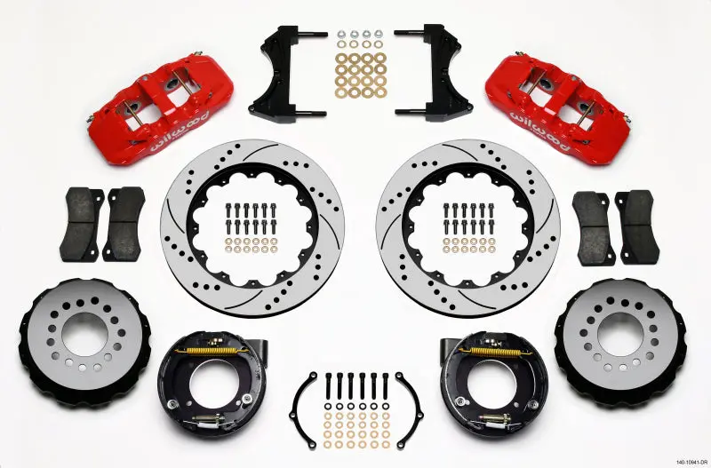 Wilwood Aero4 Rear P-Brake Kit 14In Drilled Red For Chevy C-10 1975-1986 2.42 Offset 5-Lug 1