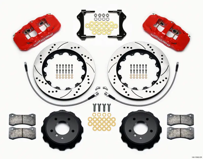Wilwood Aero6 Front Hat Kit 14.00 Drilled Red 2007-2011 Bmw E90 Series W/Lines 1