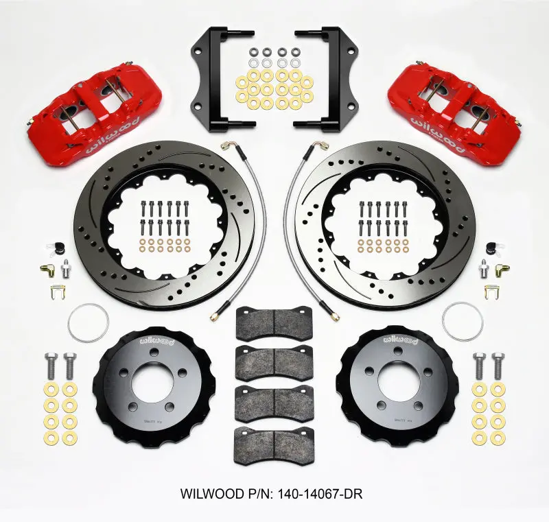 Wilwood Aero6 Front Hat Kit 14.25 Drilled Red 2014-Up Challenger With Lines 1