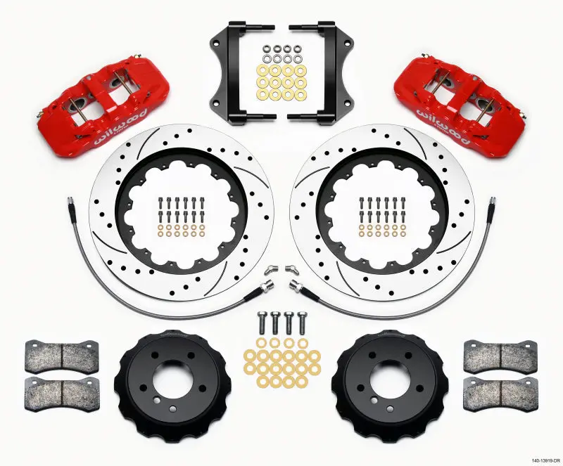 Wilwood Aero6 Front Hat Kit 15.00 Drilled Red For 2007-2011 Bmw E90 Series With Lines 1