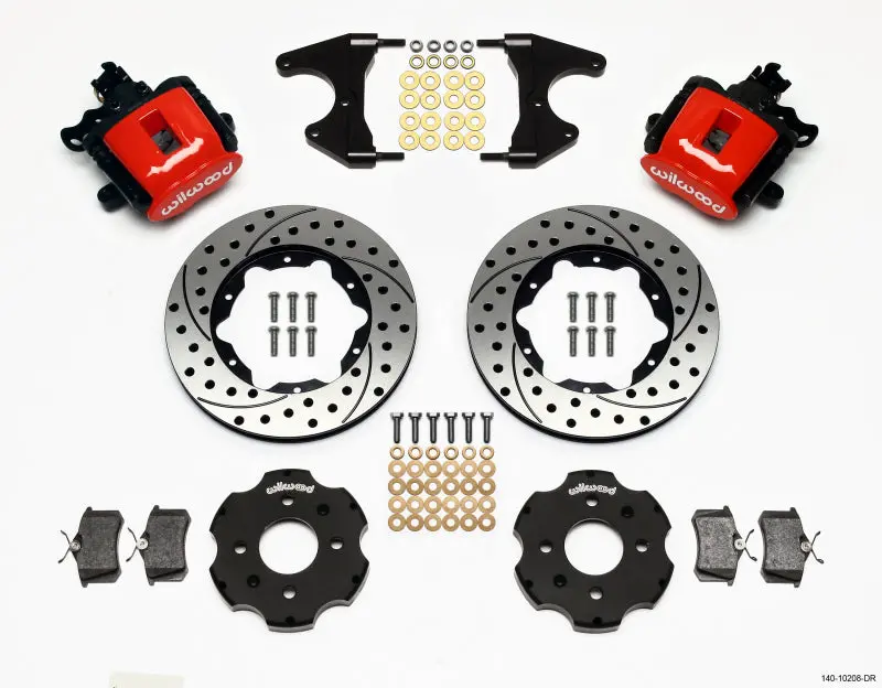 Wilwood Combination Parking Brake Rear Kit 11.00In Drilled Red For Honda Civic 1992-2000 And Integra Drum 2.46 Hub Offset 1