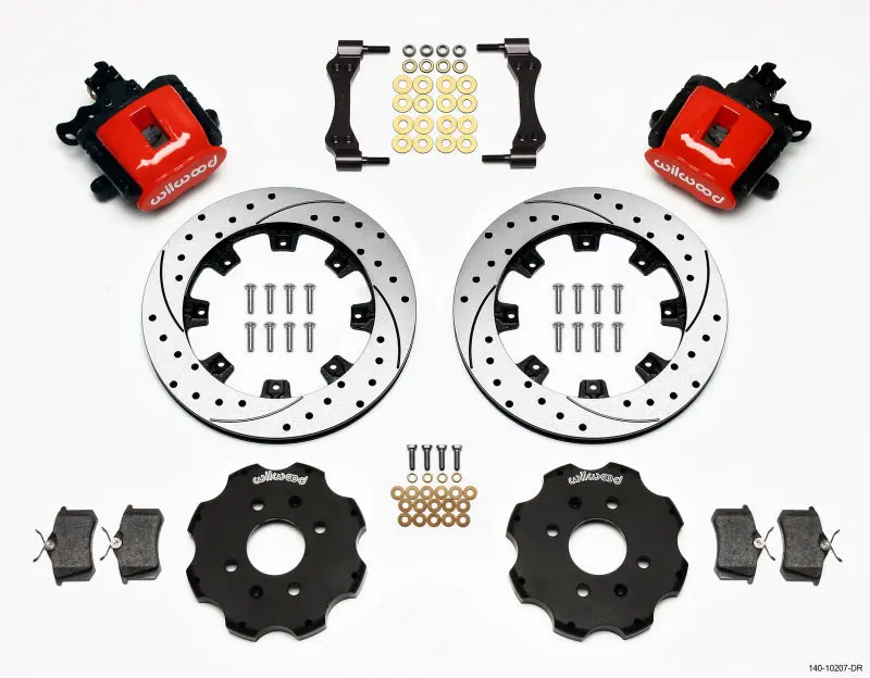 Wilwood Combination Parking Brake Rear Kit 12.19In Drilled Red Disc 2.39 Hub Offset For Honda Civic Acura Integra 1990-2001 1