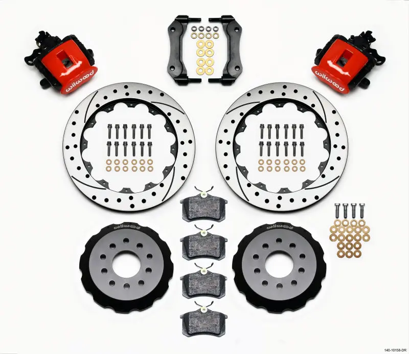 Wilwood Combination Parking Brake Rear Kit 12.88In Drilled Red Ford Mustang 1994-2004 1