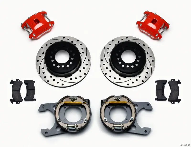 Wilwood D154 P/S P-B Kit Drilled Red 5-Lug 2.42 Offset For Chevy C-10 1
