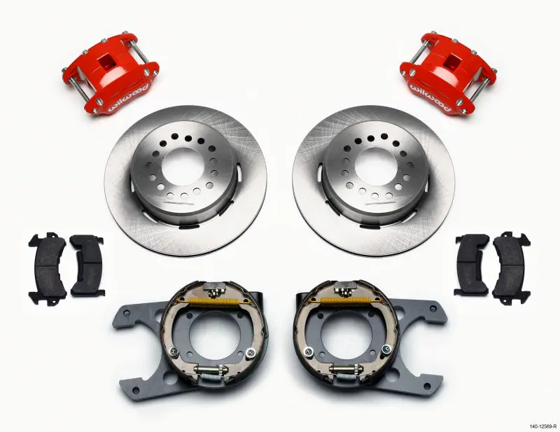 Wilwood D154 P/S Park Brake Kit Red 2.42 Offset 5-Lug Chevy C-10 1975-1986 1