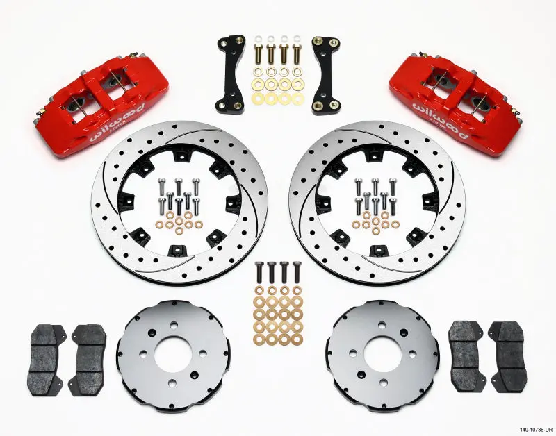 Wilwood Dynapro 6 Front Hat Kit 12.19In Drilled Red For 90-99 Honda Civic W/240 Mm Disc 1