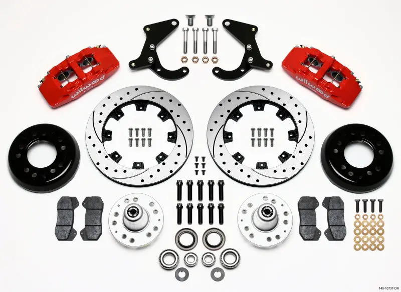 Wilwood Dynapro 6 Front Hub Kit 12.19In Drilled Red 55-57 Chevy Bel Air 1