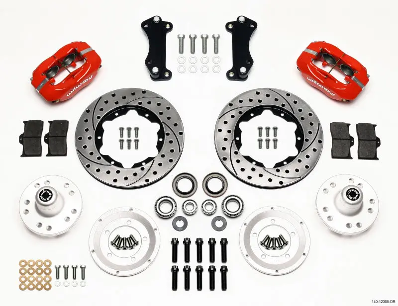 Wilwood Forged Dynalite Front Kit 11.00In Drill-Red For 1955-1957 Chevrolet Bel Air 1