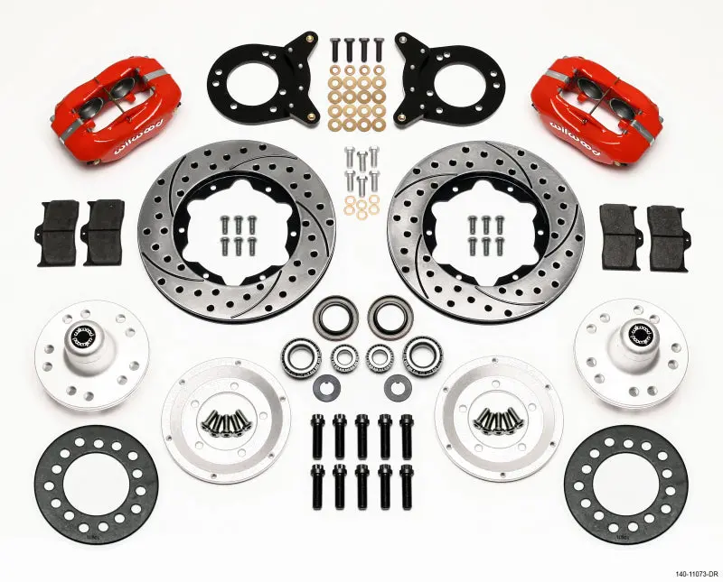 Wilwood Forged Dynalite Front Kit 11.00In Drill Red For 1970-1973 Mustang Disc & Drum Spindle 1