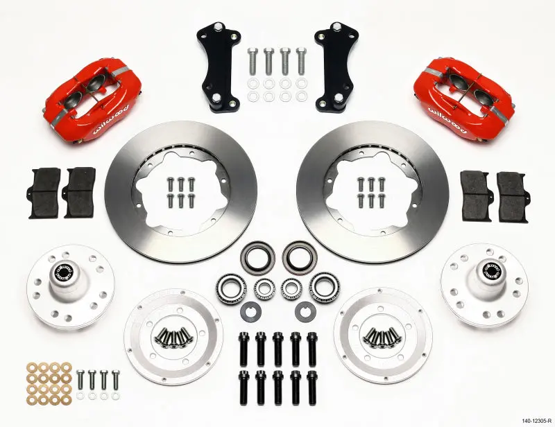 Wilwood Forged Dynalite Front Kit 11.00In Red Heidts Tri-5 2 Inch Drop Spindle For 1955-1957 Chevrolet Bel Air 1