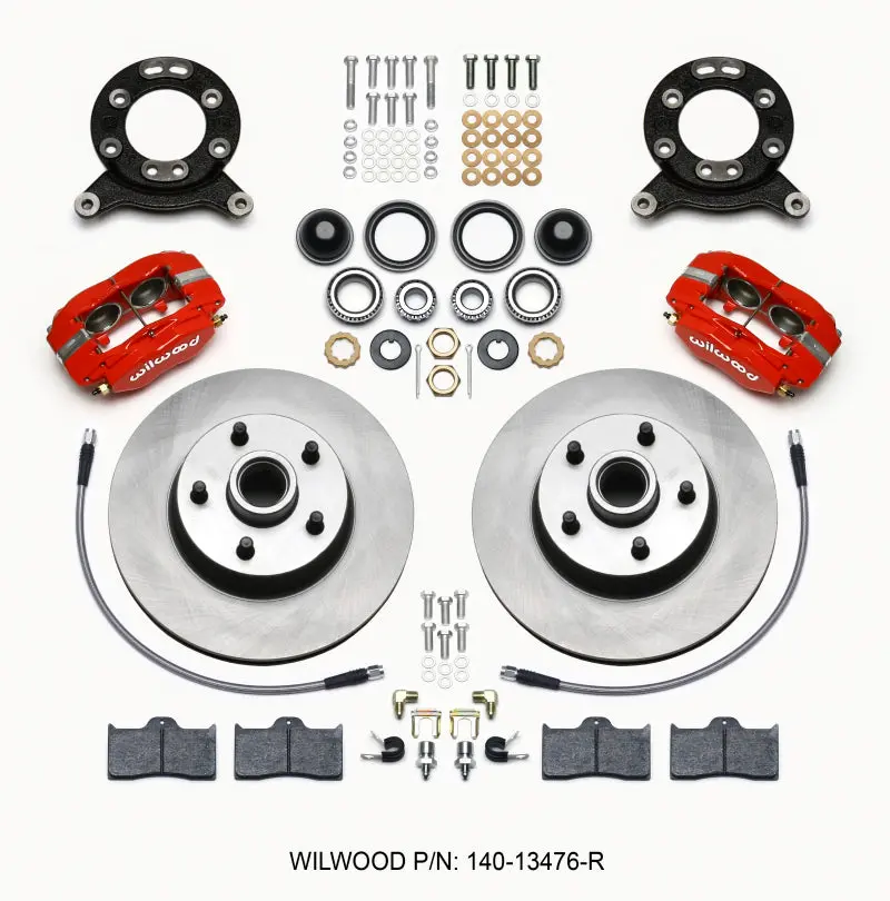 Wilwood Forged Dynalite-M Front Kit 11.30In Rotor Hub Red 1965-1969 Mustang Disc Drum Spindle 1