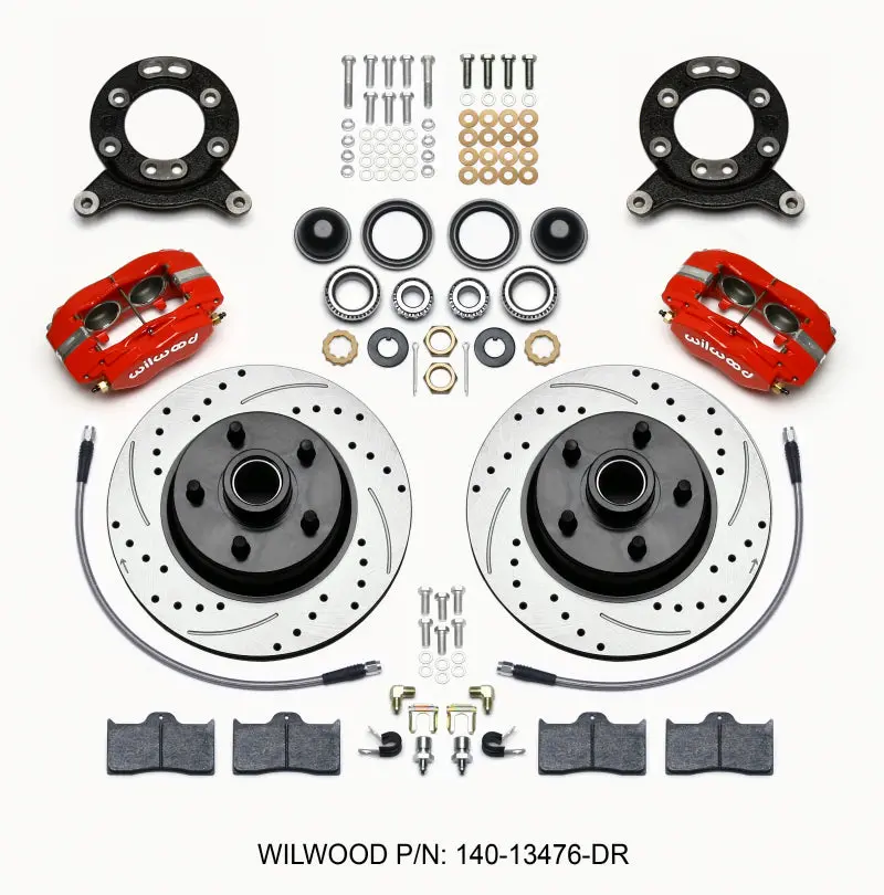 Wilwood Forged Dynalite-M Front Kit 11.30In Rotor Hub Red 1965-1969 Mustang Disc & Drum Upgrade 1