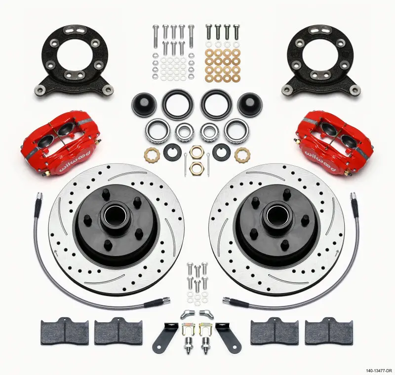 Wilwood Forged Dynalite-M Front Kit 11.30In Rotor Hub Red 1970-1973 Mustang Disc Drum 1