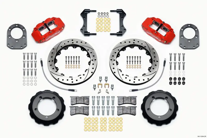 Wilwood Narrow Superlite 4R Front Hat Kit 12.88In Drill Red For 66-75 Ford Bronco Dana 30/44 With Lines 1