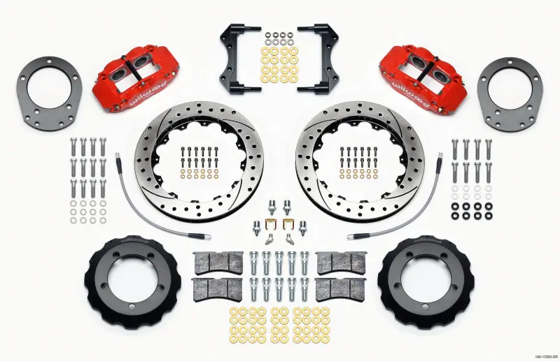 Wilwood Narrow Superlite 4R Front Hat Kit 12.88In Red For 76-77 Ford Bronco Dana 44 With Lines 1