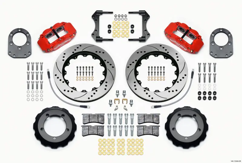 Wilwood Narrow Superlite 4R Front Hat Kit 14.00In Drill Red For 66-75 Ford Bronco Dana 30/44 With Lines 1