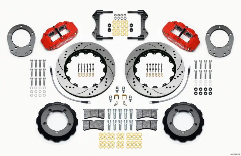 Wilwood Narrow Superlite 4R Front Hat Kit 14.00In Drill Red For 76-77 Ford Bronco Dana 44 With Lines 1