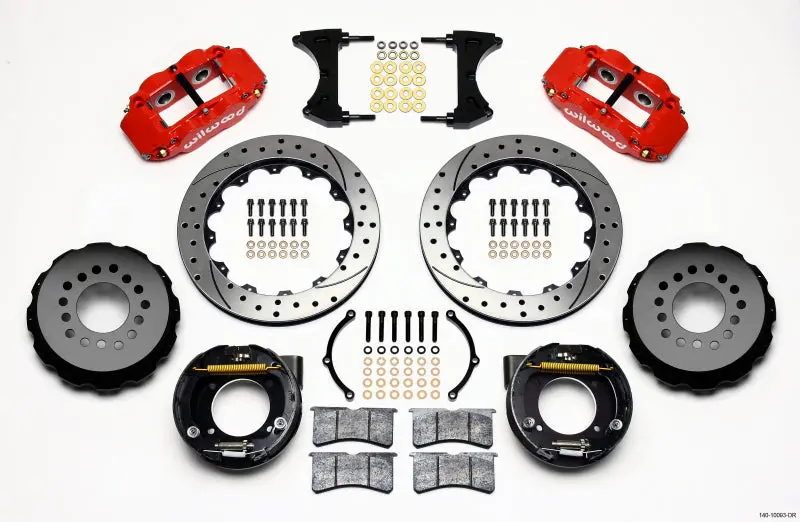 Wilwood Narrow Superlite 4R Rear P-Brk Kit 12.88In Drilled Red For Chevy C-10 1975-1986 2.42 Offset 5-Lug 1