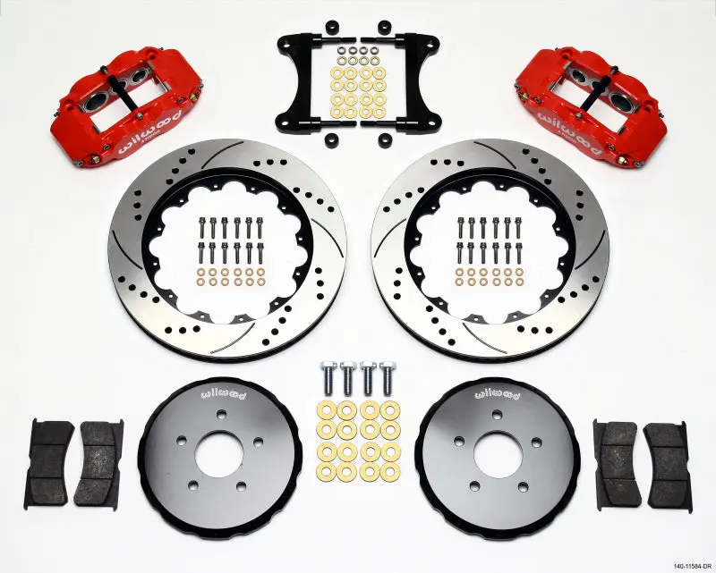 Wilwood Narrow Superlite 6R Front Hat Kit 14.00In Drill Red For Nissan 370Z, Infiniti G35/G37 1