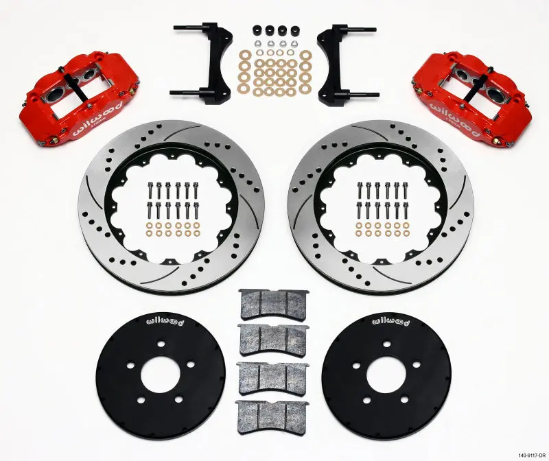 Wilwood Narrow Superlite 6R Front Hat Kit 14In Drill Red 1994-2004 Mustang 1