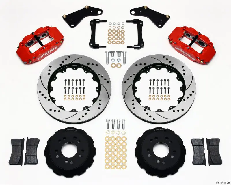Wilwood Narrow Superlite 6R Front Hat Kit 14In Drill Red For 65-82 Corvette C2/C3 1