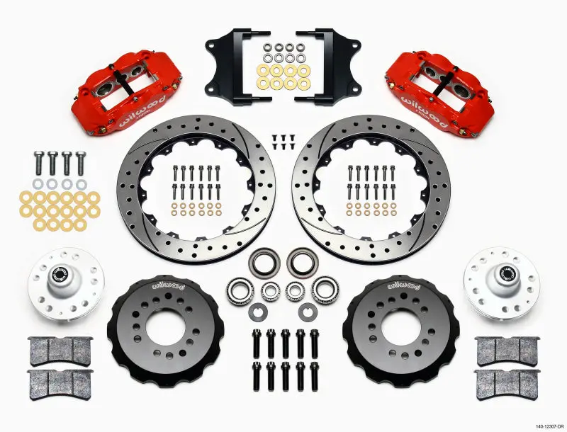 Wilwood Narrow Superlite 6R Front Hub Kit 12.88In Red Heidts Tri-5 2 Inch Drop Spindle 1955-1957 Chevrolet Bel Air 1