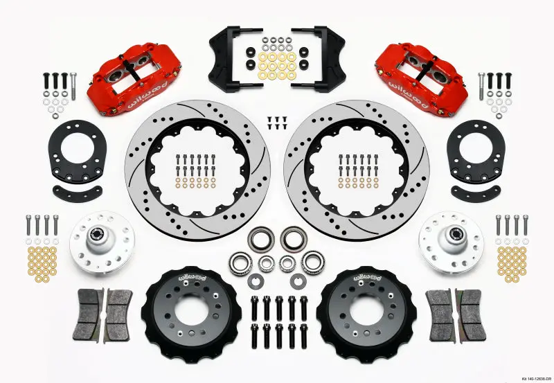 Wilwood Narrow Superlite 6R Front Hub Kit 14.00In Drill Red For 1965-1969 Ford Mustang Drum Spindle 1