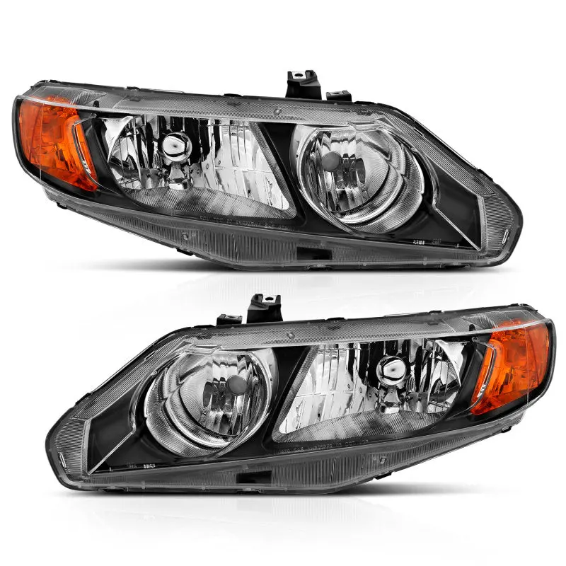 Anzo Crystal Headlight Assembly — Oe-Style Black Housing With Amber Turn Signal For 2006–2011 Honda Civic 4-Door 1