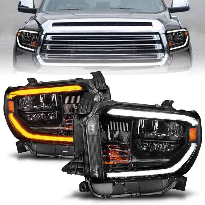 Anzo Led Crystal Headlights With Drl And Switchback Function For 2014–2017 Toyota Tundra – Black Housing 1