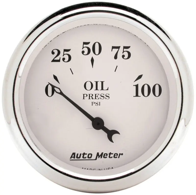 Autometer Old Tyme White Oil Pressure Gauge – 2-1/16", 0–100 Psi, Electronic 1